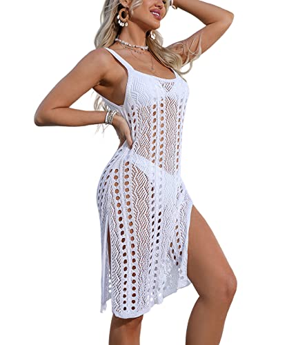 Codkkre Damen Gestrickte Strandkleid Spaghettiträger Häkelkleid Bikini...