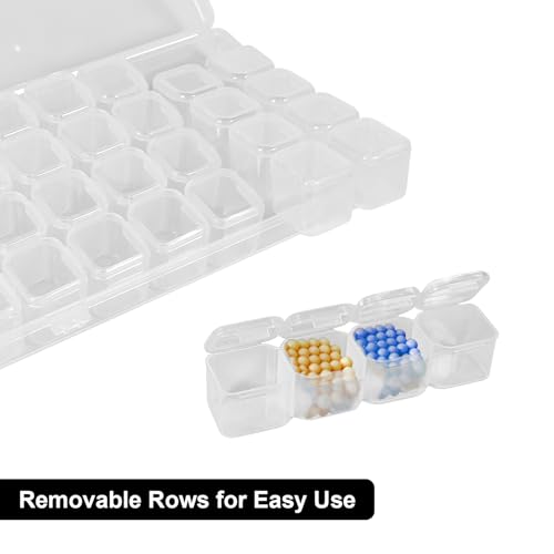 Image of Diamond Painting Bead Storage Containers, Diamond Art Accessories，1 Pack 28 Grids with White Labels， Rectangle Clear Craft Supply Case (1)