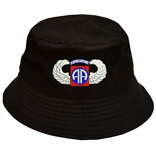 MILITARY 82nd Airborne Wing 100% Cotton Black Bucket Cap Hat