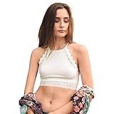 TD Collections Women's High Neck Crochet Lace Bralette - Basic Stretch Underwire Sexy Bandeau Bra with Cutouts (for A-C Cups) Ivory