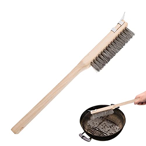 Gereton Pizza Oven Brush, Copper Wire Pizza Stone Cleaning Brush with Scraper, Barbecue Oven BBQ Grill Cleaning Tool with Wood Handle, Kitchen Pizza Oven Accessories