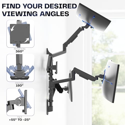 Image of VIVO Quad Ultrawide Wall Mount, Heavy Duty Pneumatic Arm Monitor Station, Fits Four 38 inch Screens, Pneumatic Height Adjustment and 140lb Weight Capacity, Black, MOUNT-V400D