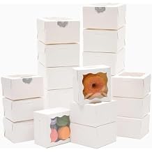 Bakepacker White Bakery Boxes with Window - 4x4x2.5 inches Small Size Pastry & Mini Cookie Boxes for Bakeries - Thick & Sturdy 100 Packs
