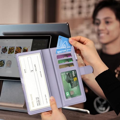 Image of FINTIE Checkbook Cover for Personal Checkbook, RFID Blocking Big Capacity Standard Register Duplicate Checks with Pen Holder, Cards Slots