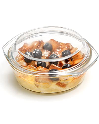 NUTRIUPS Small Round Glass Casserole Dish with lid, 0.65 L Mini glass bowl with glass lid, Microwave and Oven Safe