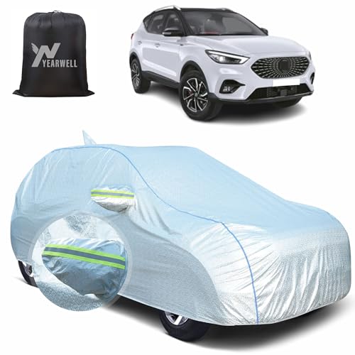 Image of Car Body Cover for MG Astor, 100% Waterproof, Heat-Resistant with Mirror & Antenna Pockets, Soft Cotton Lining, Triple Stitched, Green Reflector (Reflective Silver)