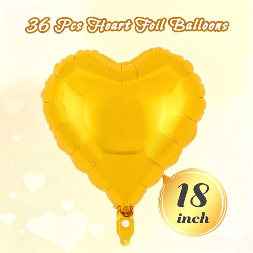 Image of 36 Pcs Gold Heart Balloons,18 Inch Heart Foil Balloons Valentine Balloon for Wedding Engagement Party Valentine Day Decorations