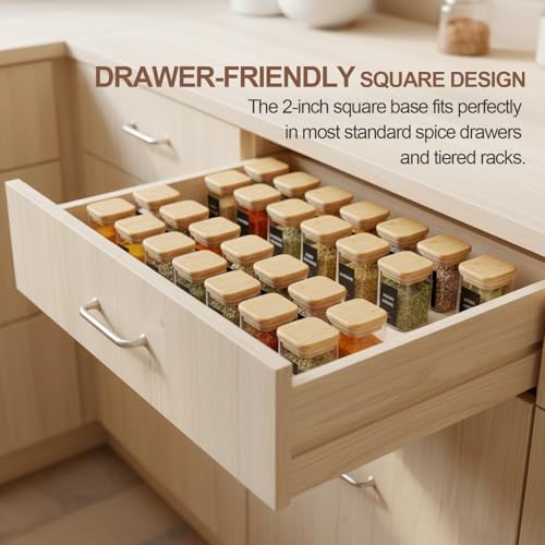 Image of ComSaf 16Pcs Glass Spice Jars with Bamboo Lid, 4oz Airtight Square Spice Containers with Lables, Empty Seasoning Jars for Spice Salt Sugar