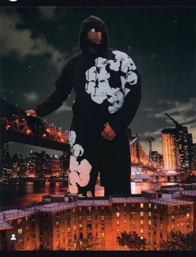 Gothic foam printed loose hoodie Y2K jogging pants hip-hop set street retro sweatshirt sweatpants two-piece set3