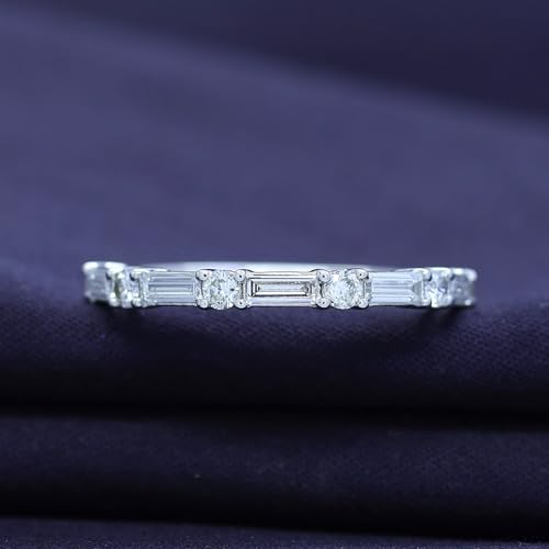 Lab Grown Diamond Wedding Bands for Women, Half Eternity Stackable Engagement Ring In 14K Gold Over Sterling Silver, Promise Rings, Anniversary Bands Gifts For Her (0.50 Cttw)-103