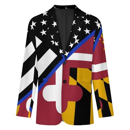 Blue Line U.S. Maryland Flag Men's Slim Suit Long-Sleeve Prom Tuxedo Classic Two Button Business Jacket4