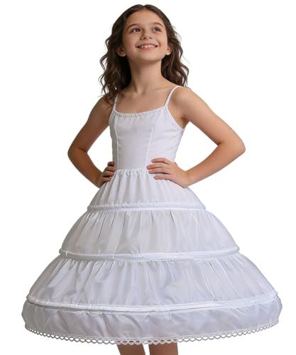 ABAO SISTER 3 Hoops Petticoat for Flower Girls Crinoline Skirt Girl Full Slip Underskirt (6-7Y White)