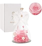 DASIAUTOEM Geschenke Mama Ewige Rose mit Engel Figur, Infinity Rosen im Engel Glaskuppel, Handgef...