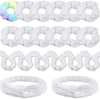 VENUSTE White Scrunchies for Tie Dye, DIY Cotton Bow Scrunchies, Headbands, 3 Kinds of Party Activities Hair Accessories for Girls and Women, 20 Pieces