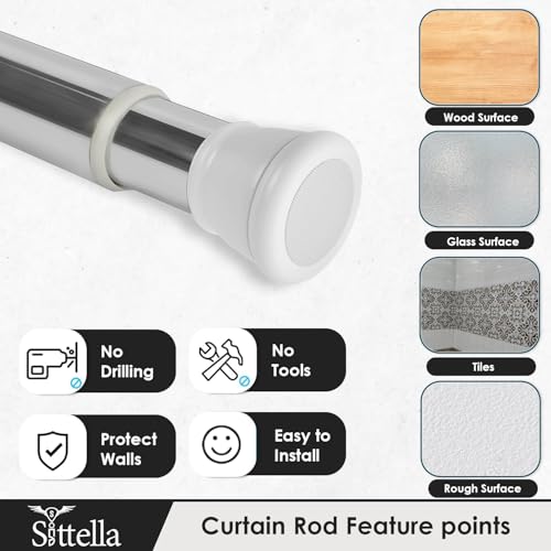 Image of SITTELLA (125Cm To 220Cm) Extendable Shower Curtain Tension Rod Non-Drilling Anti-Skid Spring Pull Rod -Stainless Steel, White-Silver