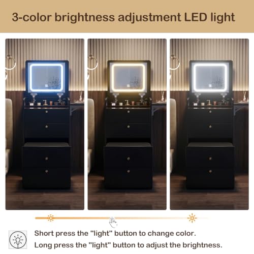 Tocador de maquillaje 3 en 1 con espejo LED abatible y escritorio compacto MSFE 6