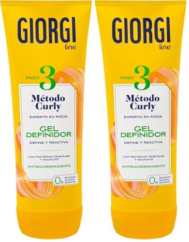GIORGI Line - Gel Definidor, Método Curly, Rizos Espectaculares, 0% Alcohol, 0% Siliconas, 0% Sulfatos, Con Proteínas Vegetales y Aguacate - 250 ml (Paquete de 2)