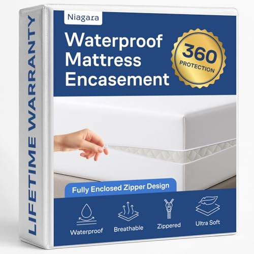 Image of Niagara Waterproof 360 Protection Zippered Mattress Pad Queen 60x80 Non Noisy Cooling Breathable Ultra Plush Protector Absorbent Extra Deep Fits 20 Inches Deep Mattress