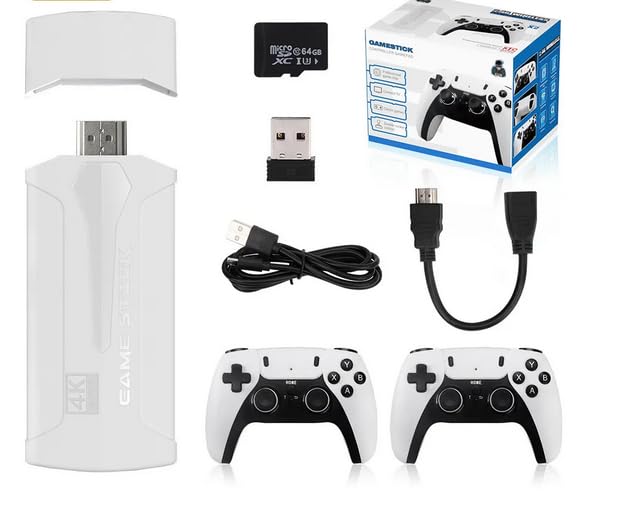 Generic Consola de Videojuegos con Mando inalámbrico Doble, 2.4G, 4K, 370,000 Juegos, 64GB, Retro, TV Blanco Arcade