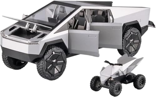 Image of Invite Enterprise Exclusive Alloy Metal Pull Back Die-Cast Car 1:24 Big Tesla Cyber Truck Toy Car Diecast Metal Pullback Toy Car With Openable 6 Doors,Light Music Boys Gifts Toys(Tesla Truck-Silver)