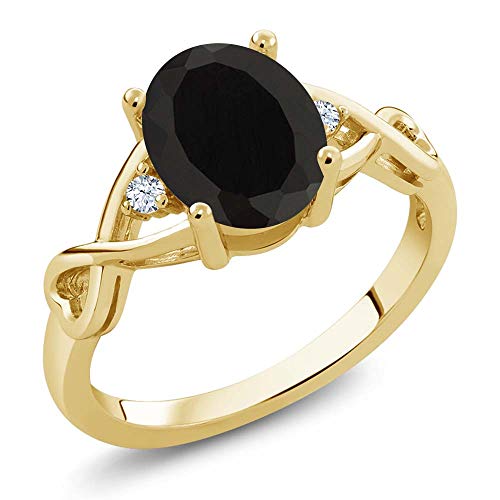 Gem Stone King 18K Yellow Gold Plated Silver Black Onyx Ring For Women | 2.09 Cttw | Oval 9X7MM | Gemstone Birthstone | Available in size 5, 6, 7, 8, 9