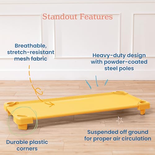 Image of ECR4Kids Stackable Kiddie Cot, Ready-to-Assemble, Standard Size, Daycare Essentials, Yellow, 6-Pack
