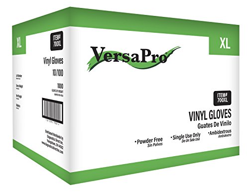 VersaPro 700XL-CS Vinyl Gloves, Latex and Powder Free, XL, Clear (Pack of 1000)