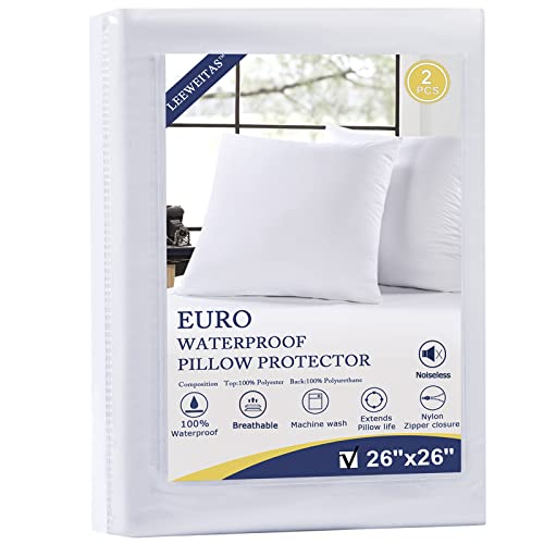 LEEWEITAS Euro Waterproof Pillow Protector(Set of 2-26 x 26),Zipperd Pillow Encasement-Pillow Covers, European Square Pillow Cases .(White) LEEWEITAS Euro Waterproof Pillow Protector(Set of 2-26 x 26),Zipperd Pillow Encasement-Pillow Covers, European Square Pillow Cases .(White)