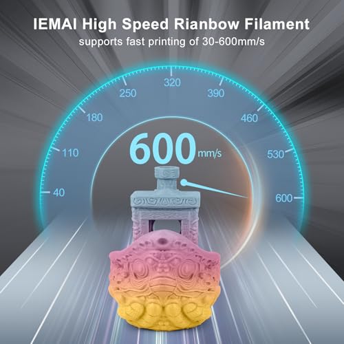 Image of IEMAI Matte PLA Filament 1.75mm Rainbow 1kg, Fast Color Change 3D Printer Filament Up to 600mm /s Printing, Toughness & Neatly Wound for DIY, Artistic & Home Decor