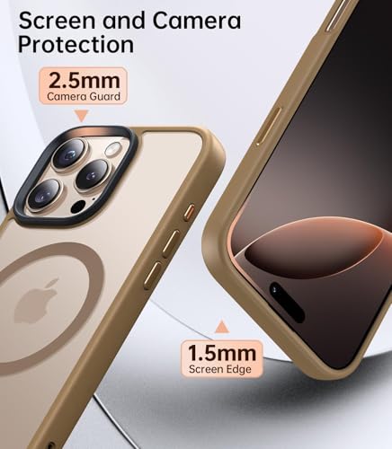 Image of Elzzi Magnetic Cover for iPhone 16 Pro Max Case [MIL-Grade Drop Tested & Compatible with MagSafe] Translucent Matte TPU + Hard PC Back Cover, Anti-Scratch Shockproof Case (6.9 Inch Desert Titanium)