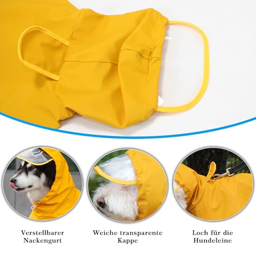 WUFANC Hunderegenmantel, Regenmantel Hund Wasserdicht mit Transparenter Kapuze, Regenjacke Hund mit Reflektierende Elemente, Verstellbarer Hals und Bauch, für Große, Mittelgroße und Kleine Hunde