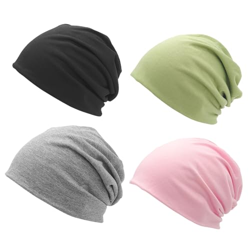 Pynzeka 4 Stück Chemo Mütze Sommer Chemo Kopfbedeckung Damen Komfortable Und Strapazierfähige Beanie Chemio-Hüte