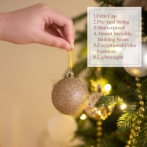 Valery Madelyn Christmas Tree Decorations Ornament Set for Fall Halloween, 50ct 2.36 Inches White and Gold Shatterproof Christmas Ball Ornaments Hanging Xmas Holiday Party Decor - Thumbnail 5