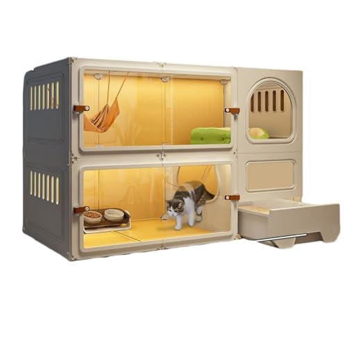 Kirnuo 猫ケージ 猫ケージ 猫ケージ 猫ケージ 猫ケージ 屋内 ポータブル猫ケージ 屋内用トイレ付き 大型DIY猫フェンス 通気性良好 猫用トイレ付き 1-3匹の猫に最適な運動場所 (二層 105*45*70cm)
