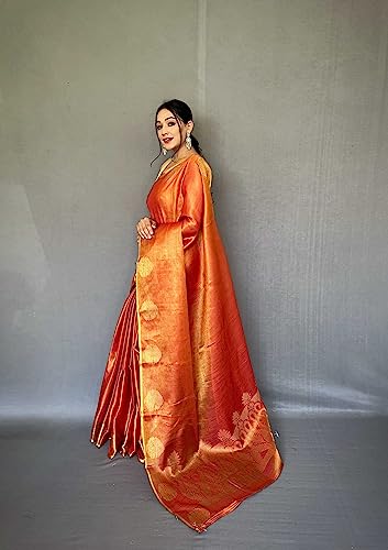 Image of Panzora Women's Tissue Silk Jacquard Weaving Saree With Unstitched Blouse Piece