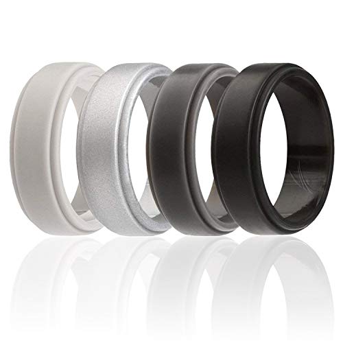 ROQ Silicone Wedding Ring for Men, 4 Pack Silicone Rubber Band Step Edge