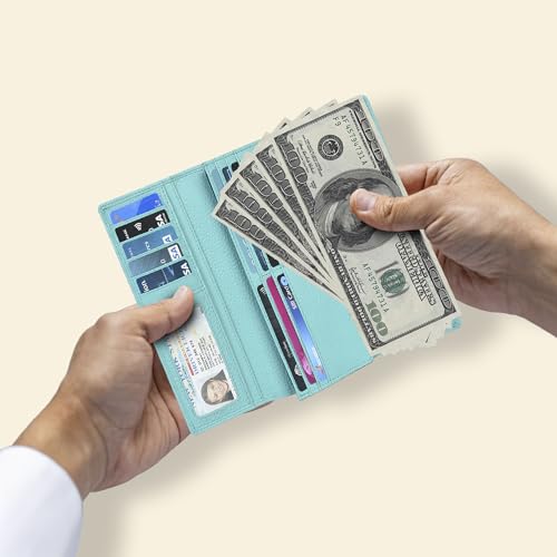 Image of Real Leather Women Wallet Leather with RFID Blocking -Trifold Card Holder Designer Ladies Clutch with ID Window Wallets