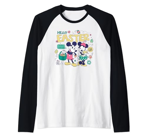 T-shirt baseball Mickey et Minnie Hello Easter rétro raglan manches 3/4