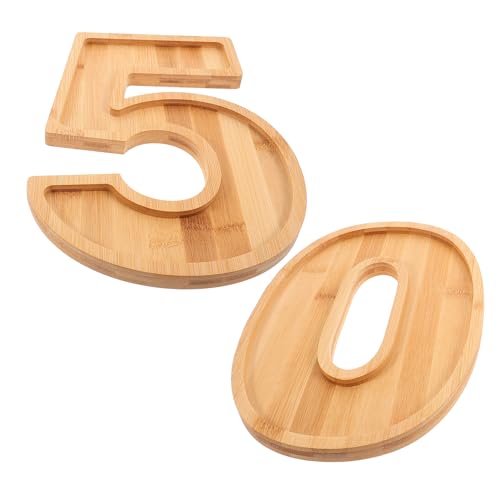 GRIRIW Vassoio in Legno a Forma di Numero 5 0 Set da 2 Pezzi Vassoio Porta Snack e Frutta Riempibile per Feste di Compleanno e Anniversari Piatto per Affettati e Dessert Decorativo
