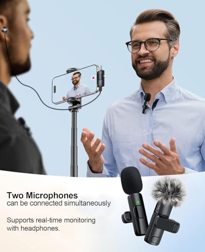 image for MENERESAS 3-in-1 Mini Microphone for iPhone: Wireless Lavalier Microph