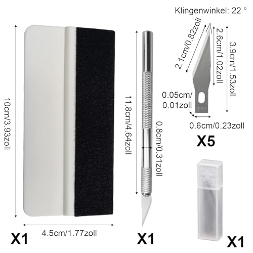 7 Stück Installations-Applikator-Kits, Mini Flexible Kunststoff Rakel mit Präzisionsmesser und Folienrakel für Folie, Folierungs Werkzeug, Folienrakel, Rakel, Fensterfolie