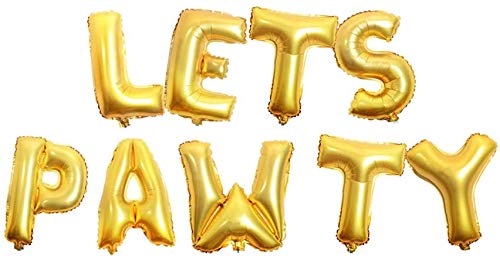 Atpata Funky Dog Birthday Celebration LETS PAWTY/WOOF/FUREVER YOUNG 16 INCH Text Foil Balloons Set (LETS PAWTY Gold), Large (Foil-LetsPawtyGD)