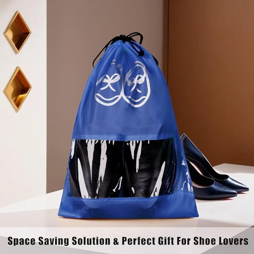 Image of Heart Home Pack of 24 Travel Shoe Organizer | Storage Bags | Travel Carrying Bag | Storage Organizers Set | Shoe Cover with Transparent Window | Shoe Dori Cover | Brown & Royal Blue
