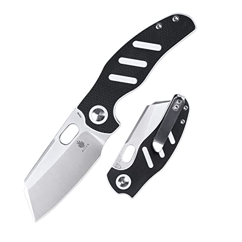 Kizer C01c(Mini) EDC Sheepdog Pocket Knife Black White G10 Handle 154CM Steel Folding Knife for Men, Thumb Hole Opener Outdoor Survival Capming Knives V3488C7