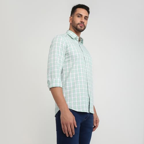 Image of Parx Men Slim Fit Checks Pattern Pure Cotton Semi Cutaway Collar Full Sleeve Casual Shirt