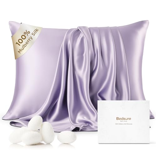 Bedsure 100% Mulberry Silk Pillowcase for Hair and Skin,Purple Silk Pillow Case with Hidden Zipper, Gifts for Women, Queen Size Single Pack,20x30 Inches