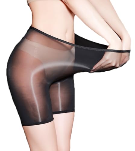 Unisex Women Men Sexy Ultrathin Oil Shiny High Elastic Glossy Silky Boxer Trunks Briefs Panties Sheer Boyshort