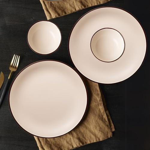 Image of Freakway Hand Painted Ceramic Dinner Set of 4 Pcs | 2 Stoneware Dinner Plates (10.6 Inch) and 2 Bowl /Katori (3.93 Inch and (170 Ml) | Microwave & Dishwasher Safe - Ivory White