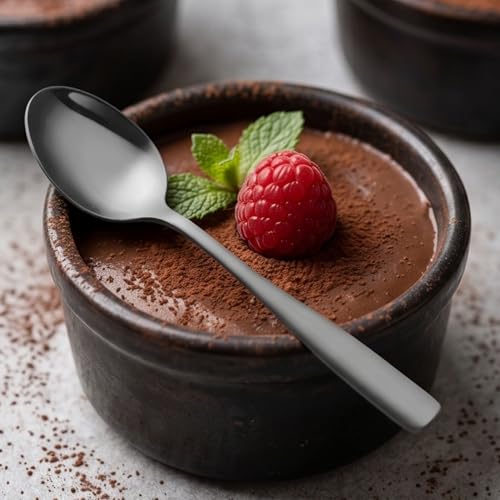 Image of 6.4 inch Charcoal Black Dessert Spoons Set of 4 - Food-Grade 18 /8 Stainless Steel Teaspoons, Durable Mirror Polished Silverware Spoons, Perfect for Home, Restaurant, and Gifting
