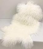 Genuine Tibetan/Mongolian Lambskin Sheepskin Hide Pelt Fur Throw Area Rug Plate Wool Carpet Sheep in Bedroom, Living Room 3.5x2Ft (White)